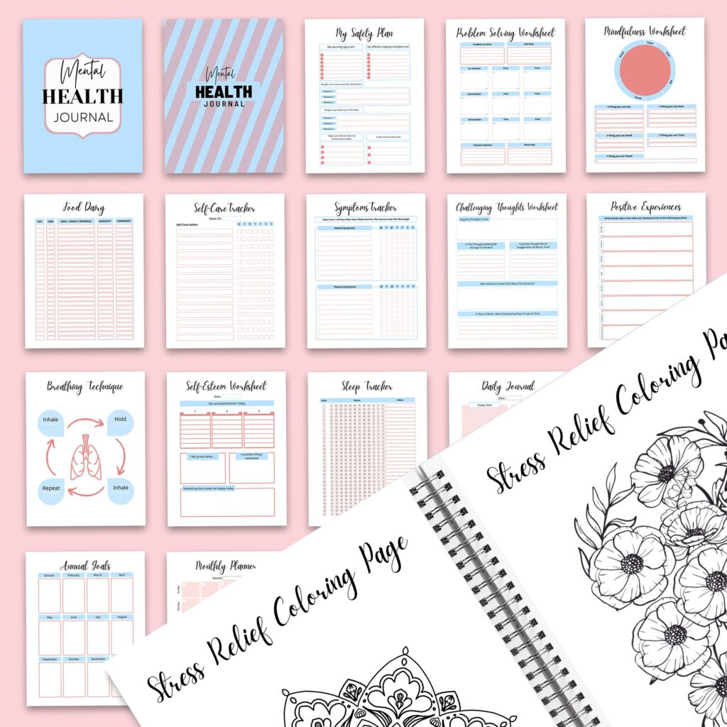 Mental Health guided therapy journal With Prompts 60 Editable Templates, 8.5×11″ Canva Planner editable interiors Bundle COMMERCIAL Use anxiety journal