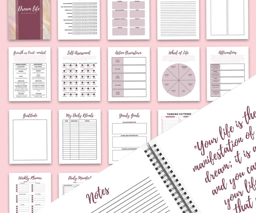 Manifestation Dream life Journal 8.5×11″ Canva Editable 60 Templates, Canva editable interior workbook, digital and printable. canva_Planner
