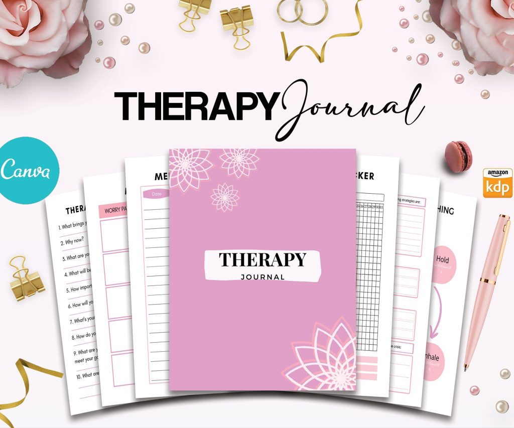 Therapy Journal Template with questions workbook 8.5×11″ Canva Editable 30 Templates, Canva editable interior, digital and printable.Mental anxiety_journal
