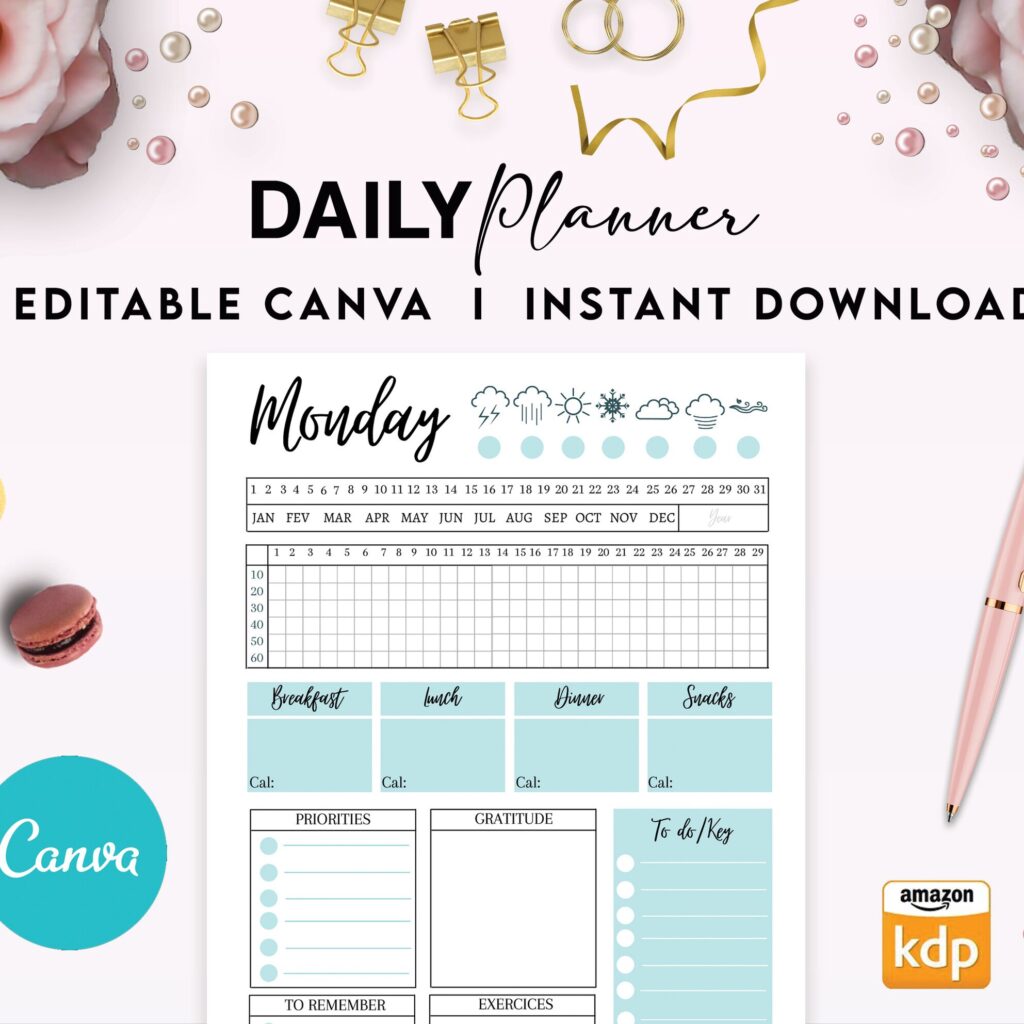 Advanced Daily Planner Editable Templates for Journal, Canva Planner editable interior canva_daily_planner