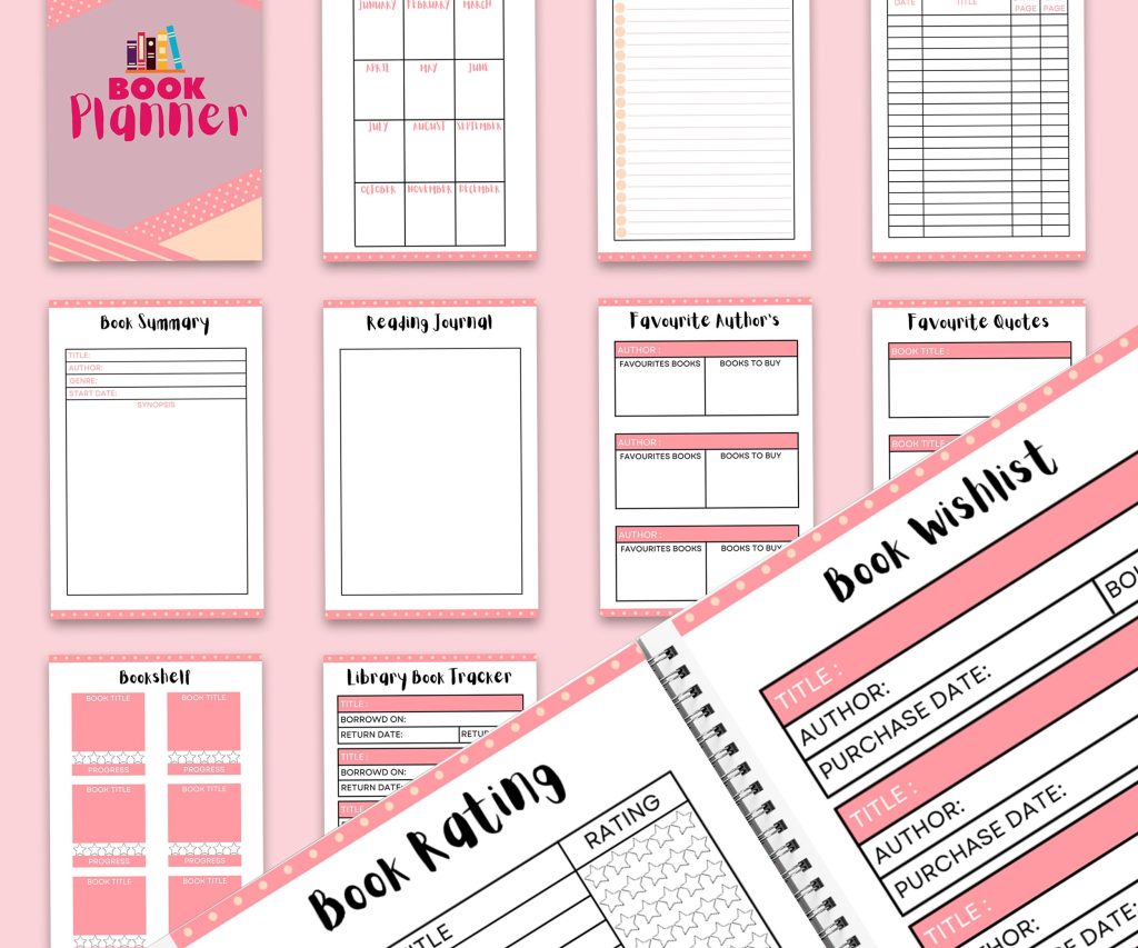 Book Planner / logbook 12 Editable Templates for Journal, Canva Planner editable interior book_planner