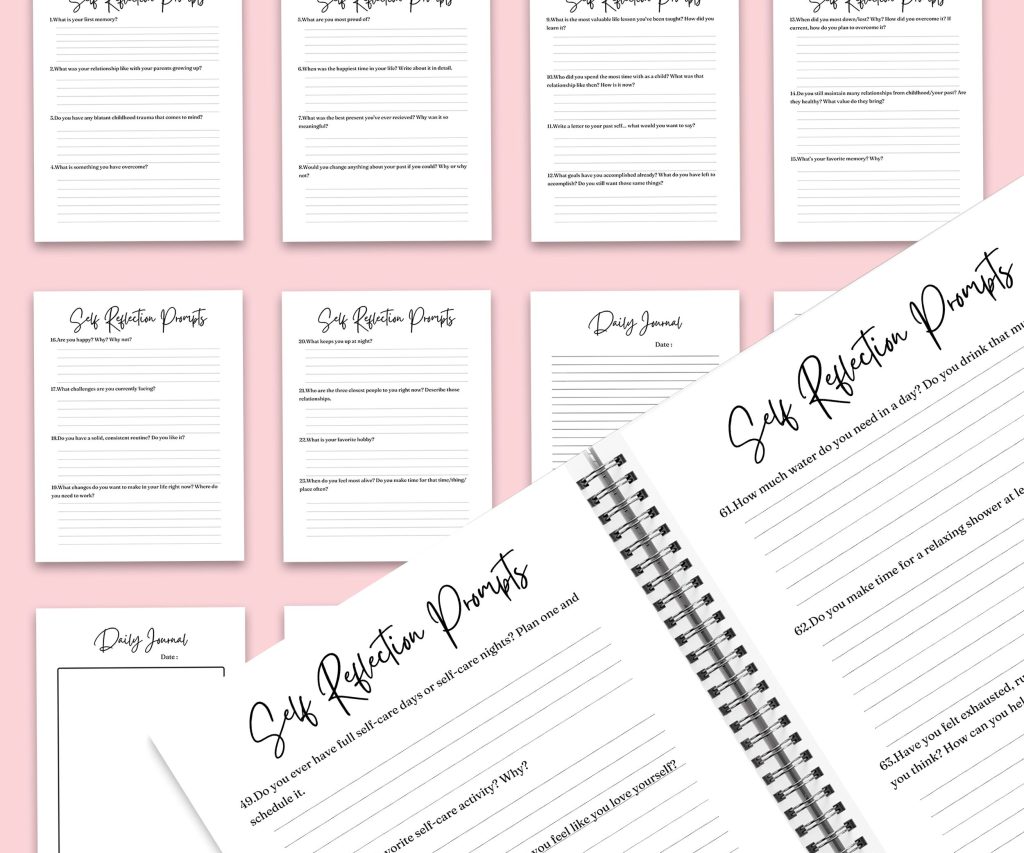Self-Reflection guided journal With Prompts 30 Editable Templates 100 questions, 8.5×11″ Canva Planner editable interiors Bundle COMMERCIAL Use guided journal