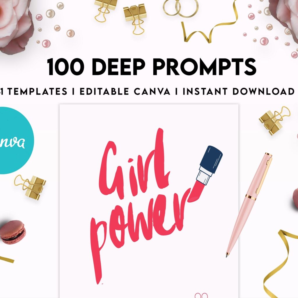 100 Journal Prompts, Deep thought Prompts, Prompts Mental Health Journal, Self Care Journal, Writing Prompts, Canva Editable Templates, interior Anxiety Tracker