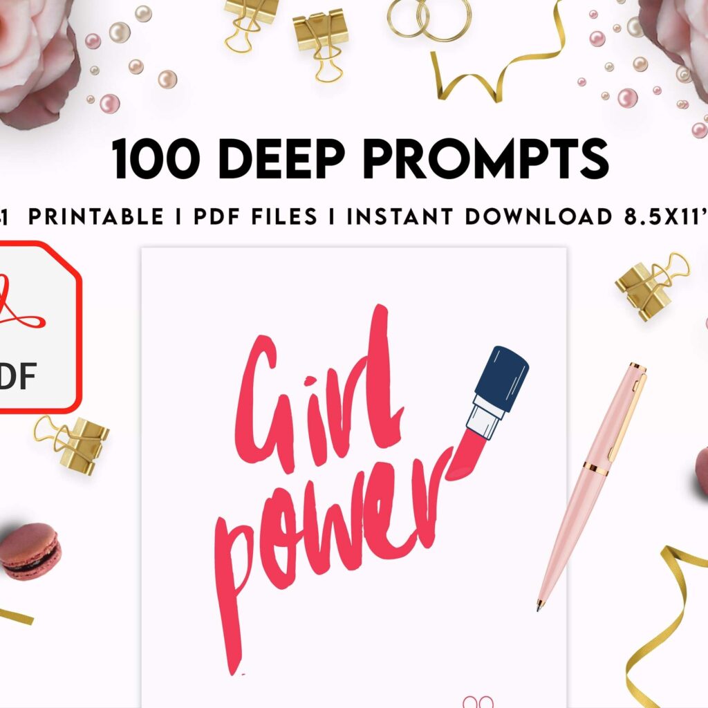 100 Journal Prompts, Deep thought Prompts, Prompts Mental Health Journal, Self Care Journal, Writing Prompts, PDF Printable, 8,5×11″ A4 size