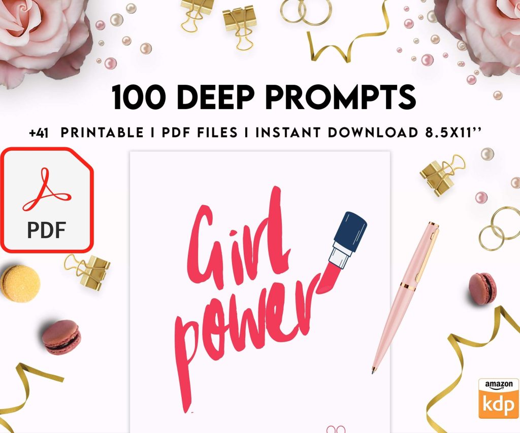 100 Journal Prompts, Deep thought Prompts, Prompts Mental Health Journal, Self Care Journal, Writing Prompts, PDF Printable, 8,5×11″ A4 size