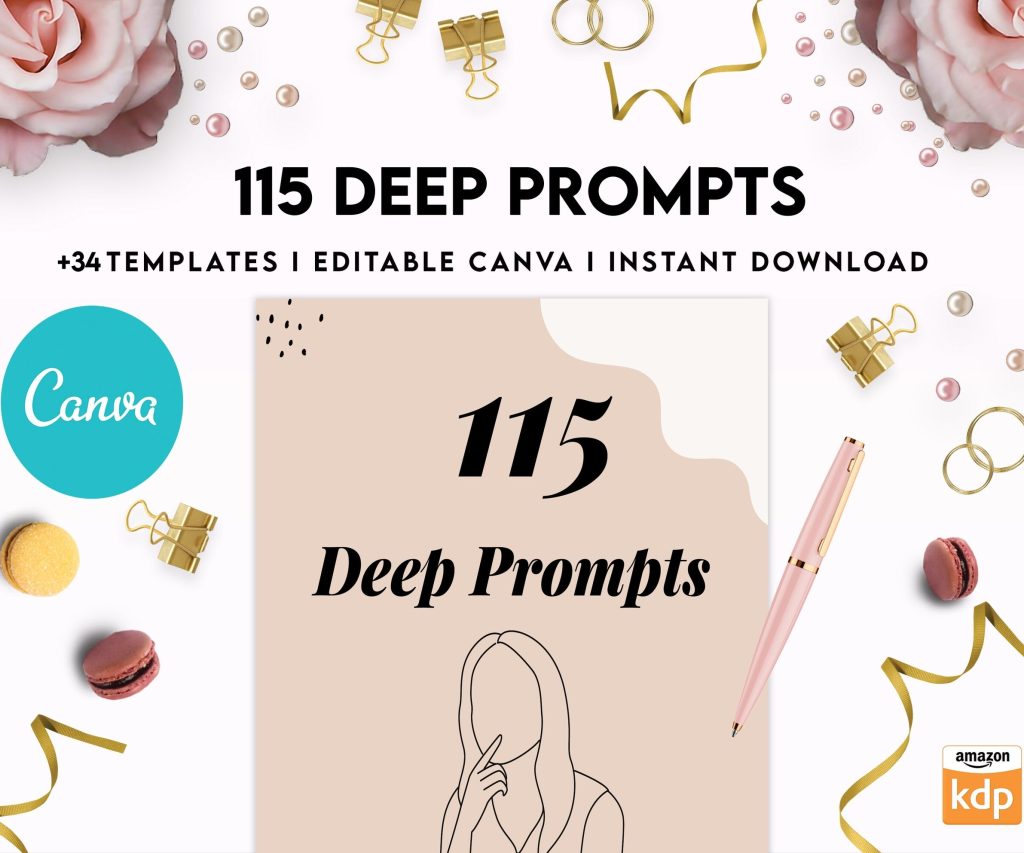 115 Deep Journal Prompts, Mental Health, Editable Templates Journal Pages, Canva Editable Templates, interior, binder journal anxiety