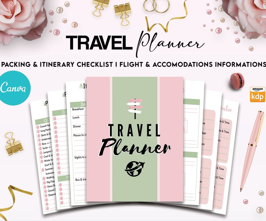 travel journal template Planner Editable 12 Templates for Journal, Canva Planner editable interiors Bundle Canva editable