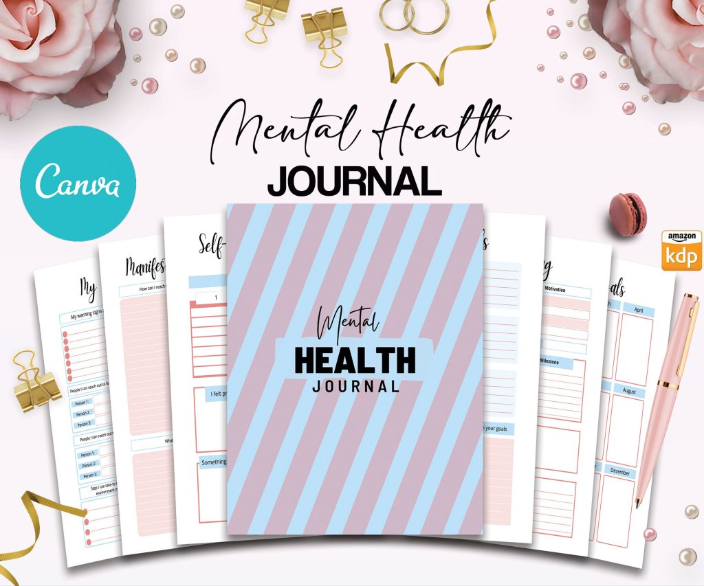 Mental Health guided therapy journal With Prompts 60 Editable Templates, 8.5×11″ Canva Planner editable interiors Bundle COMMERCIAL Use anxiety journal
