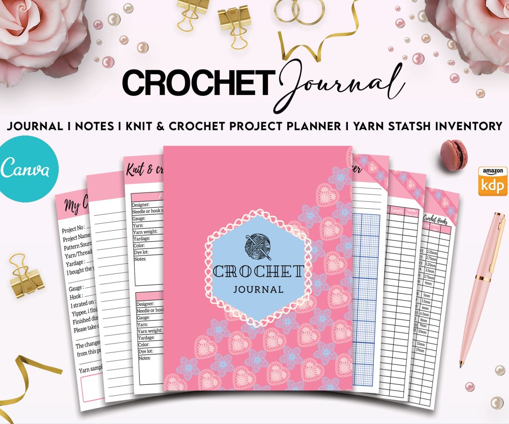 Crochet Journal Editable Templates for Journal, Canva Planner editable interiors Bundle Canva editable