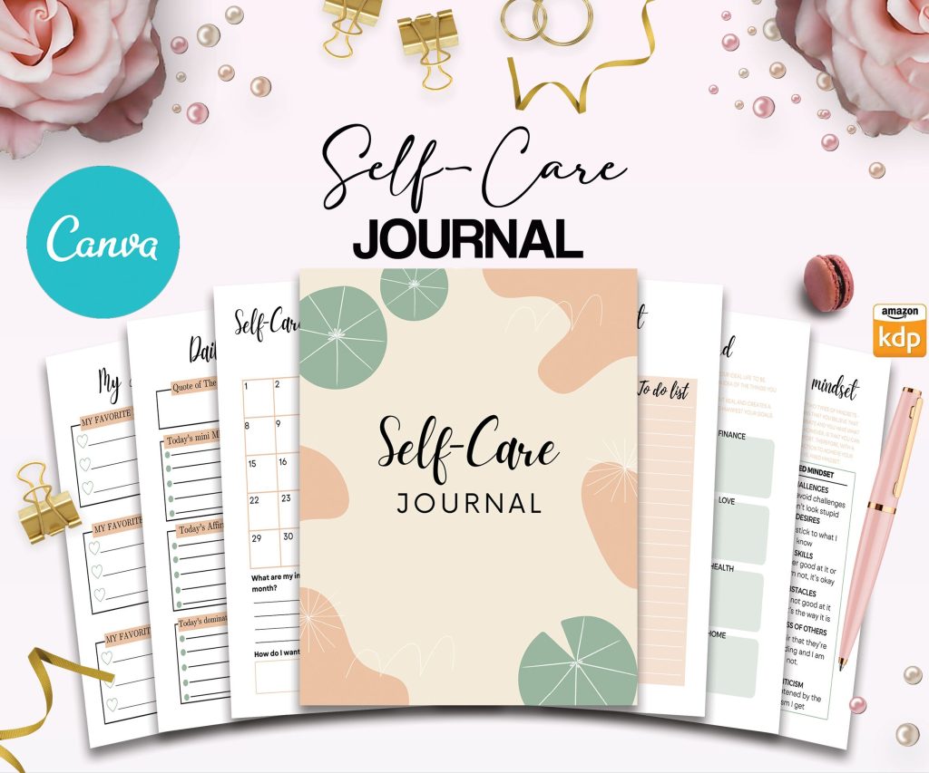 Self-care self love wellness, guided journal With Prompts 63 Editable Templates, 8.5×11″ Canva Planner editable interiors Bundle COMMERCIAL Use guided journal