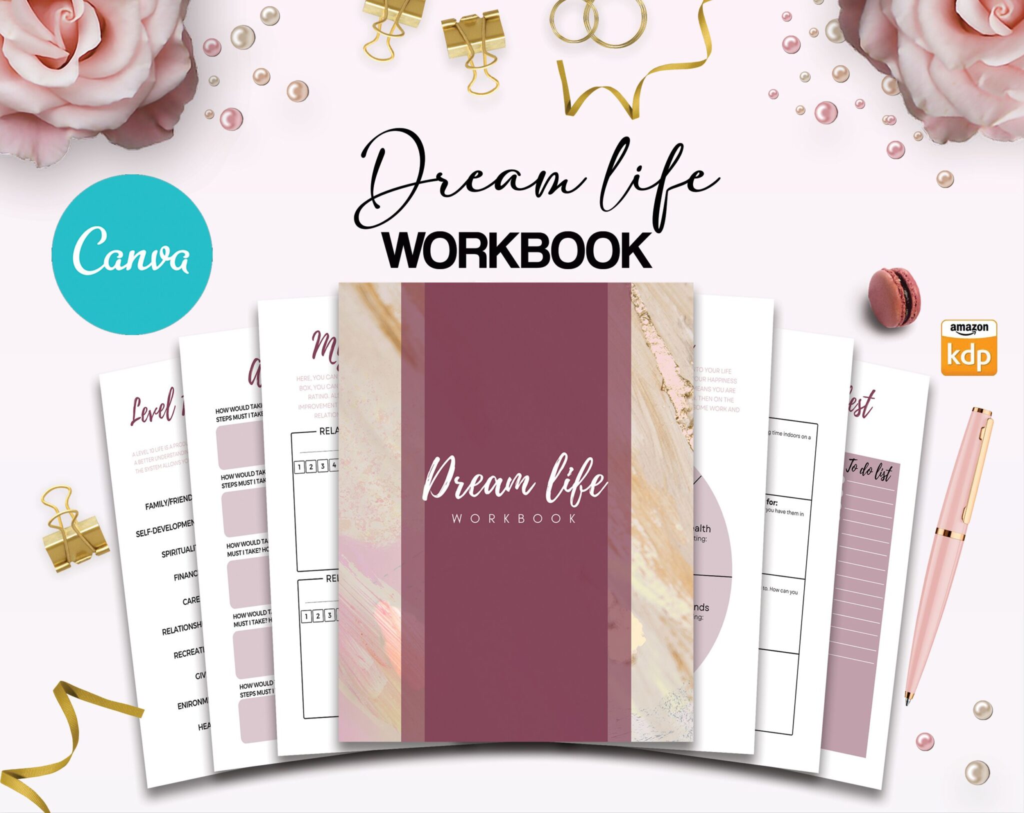Dream Life Journal 8.5x11", 60 Canva Editable Interior Templates ...
