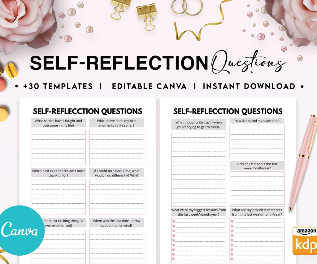 Self-confidenceand self-esteem guided journal With Prompts 34 Editable Templates, 8.5×11″ Canva Planner editable interiors Bundle COMMERCIAL Use guided journal