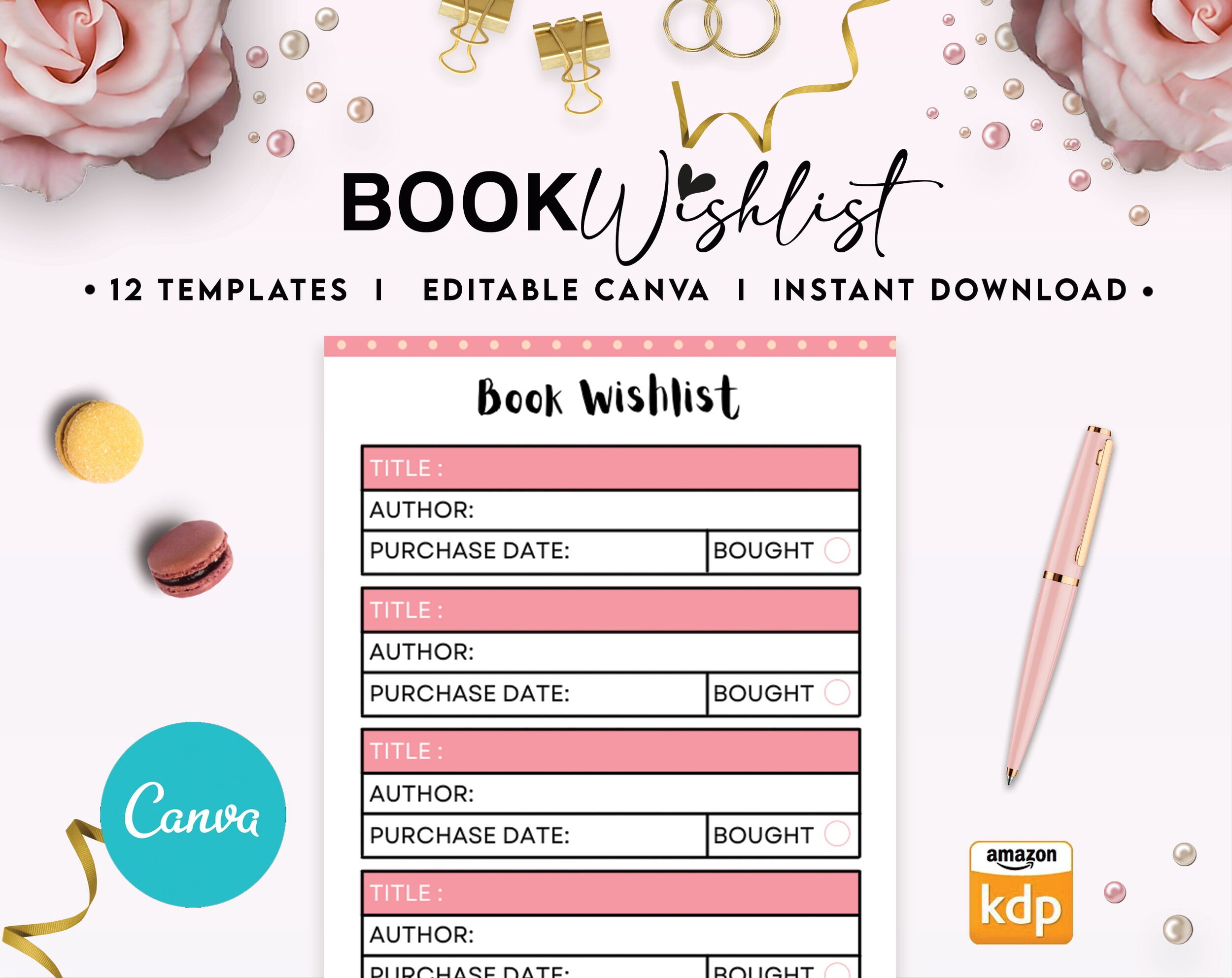 Book Planner / logbook 12 Editable Templates for Journal, Canva Planner editable interior book_planner