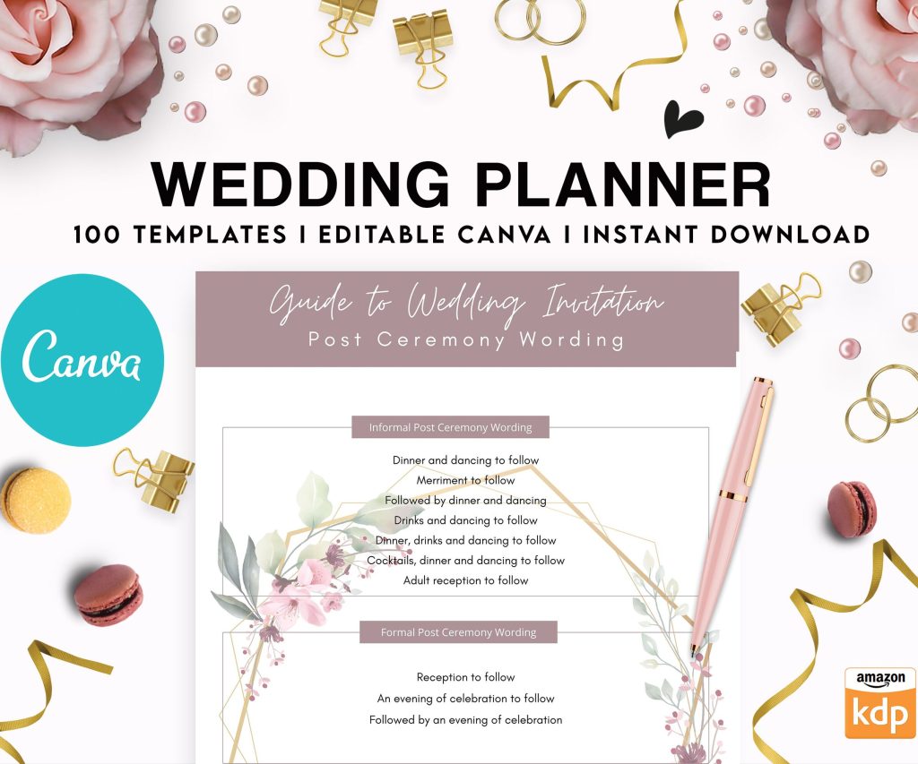 100 Pages Wedding Planner, Editable Templates Wedding Pages, Wedding Plan Bundle, Wedding Planning Book, Canva Editable Templates, interior getting married