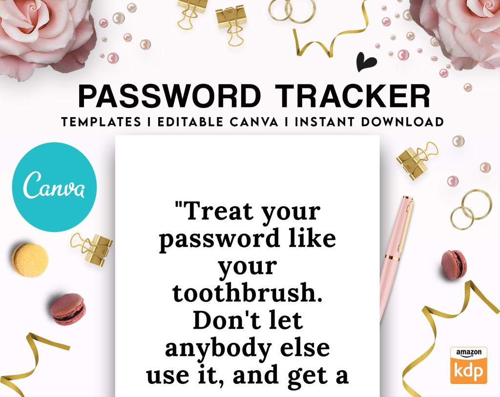 Password Template Printable book, Canva Editable Interior Template ...