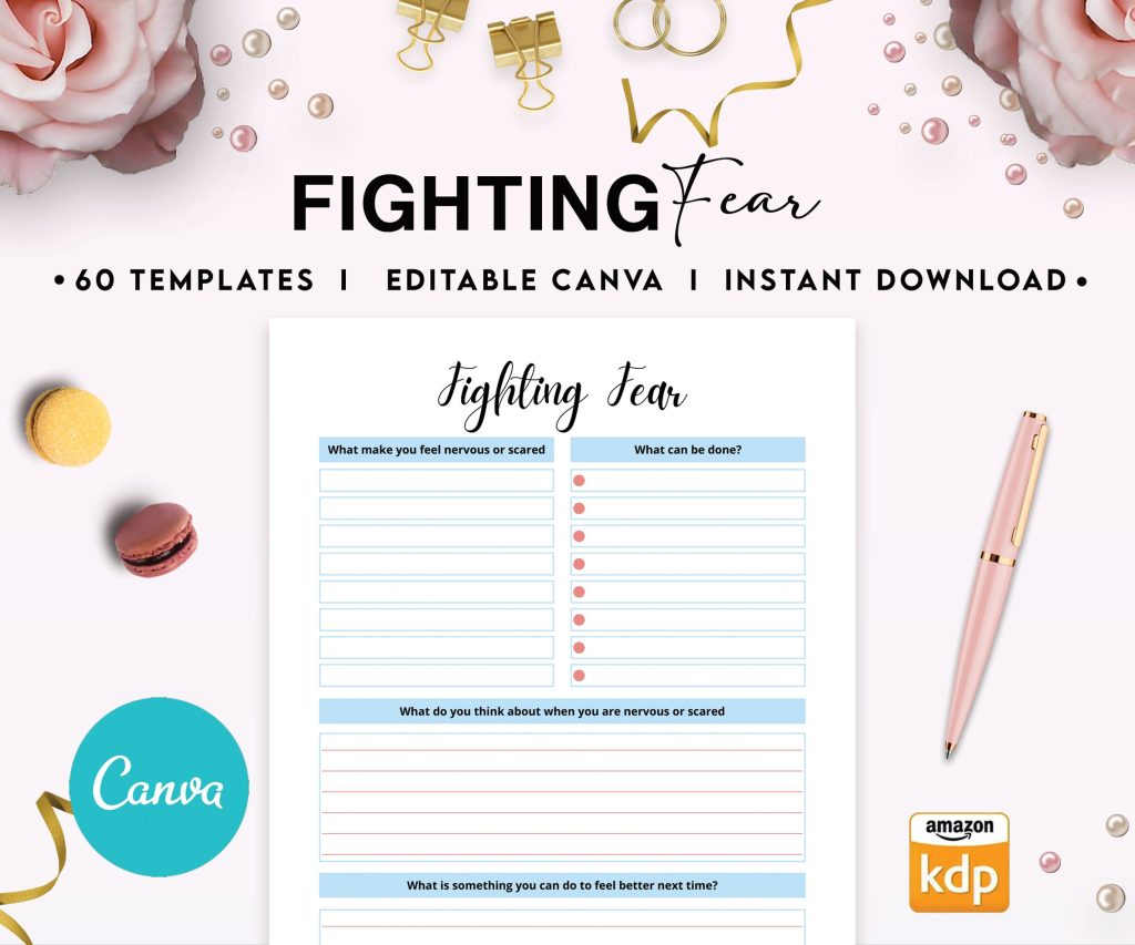 Mental Health guided therapy journal With Prompts 60 Editable Templates, 8.5×11″ Canva Planner editable interiors Bundle COMMERCIAL Use anxiety journal