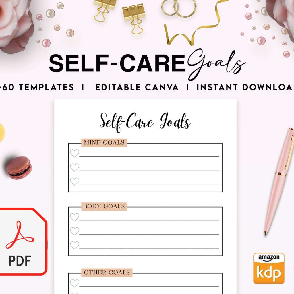 Self-care self love wellness, guided journal With Prompts 63 Pages PDF, 8.5×11" Printable Planner PDF Bundle COMMERCIAL Use