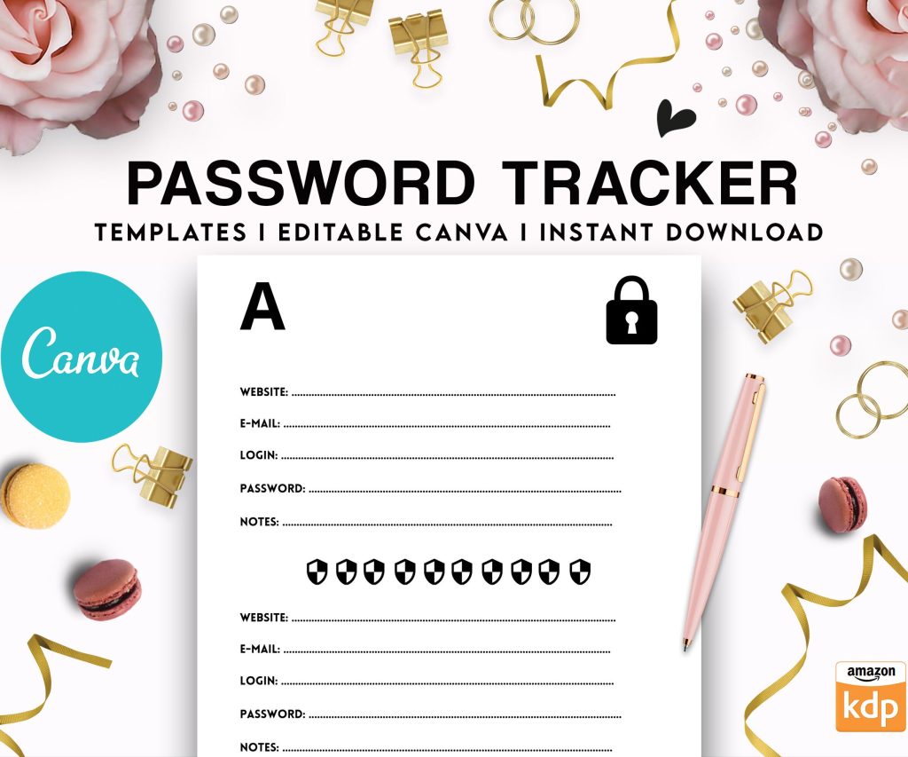 password template printable Canva editable Password Tracker book template Commercial Use, Canva interior Template Canva editable