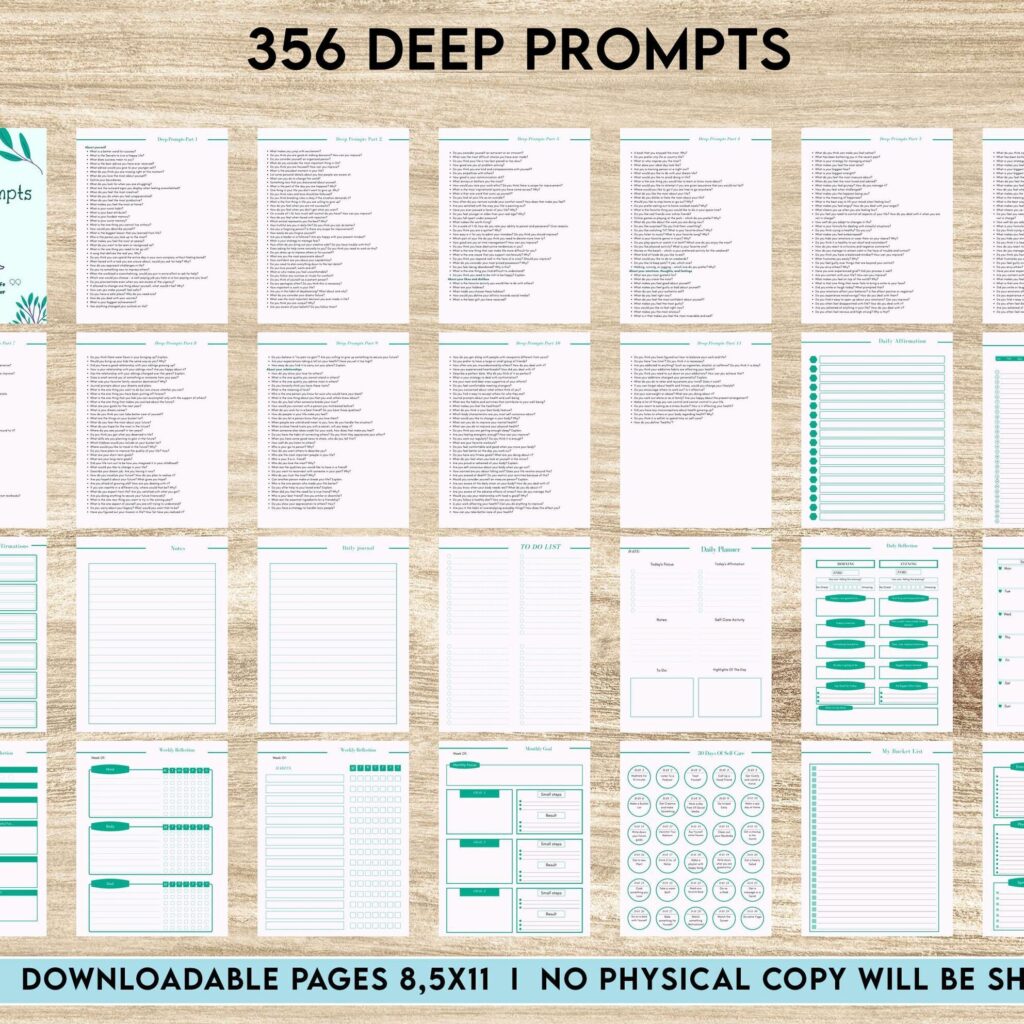 365 Journal Prompts, Mental Health Journal, Self Care Journal, Writing Prompts, PDF Printable, 8,5×11″ A4 size, binder journal Anxiety Tracker