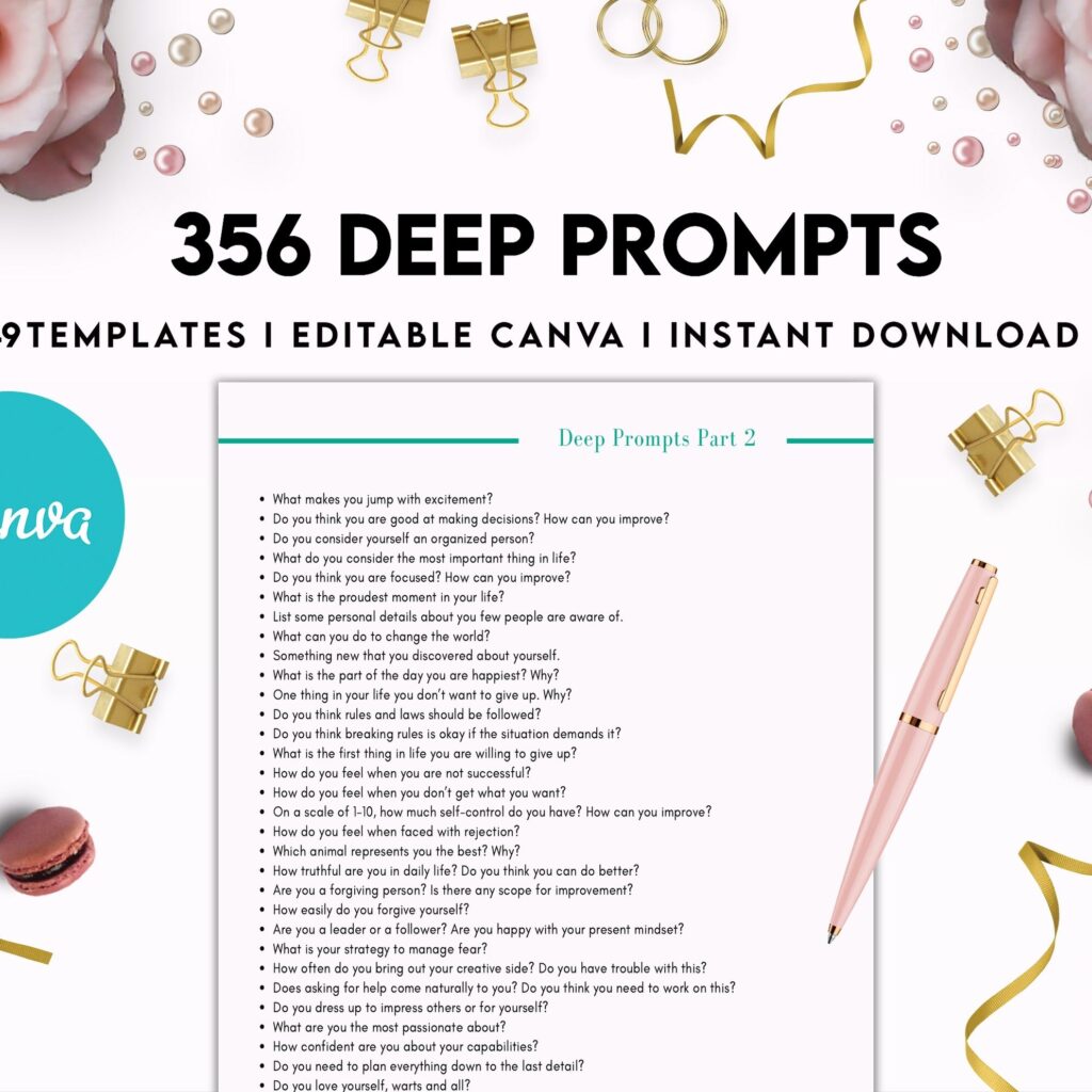 365 Prompts Journal, Mental Health Journal, Self Care Journal, Writing Prompts, Canva Editable Templates, interior, binder journal Anxiety Tracker