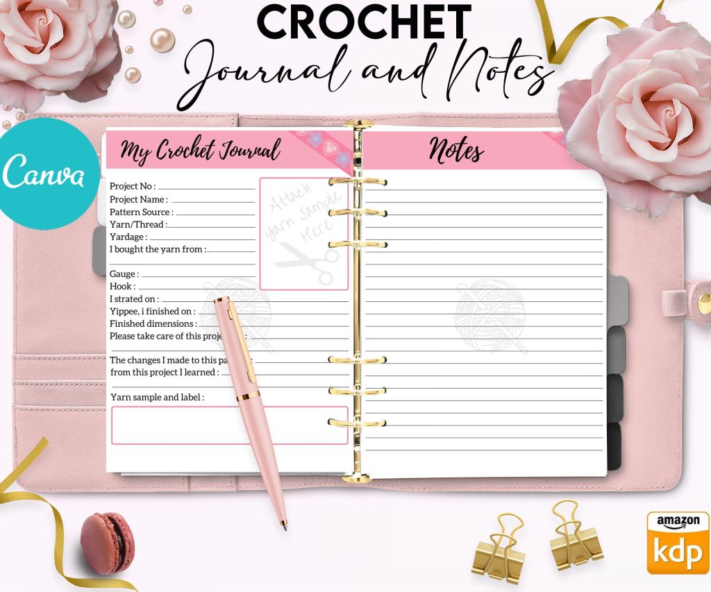 Crochet Editable Templates for Journal, Canva Planner editable interiors Bundle Canva editable