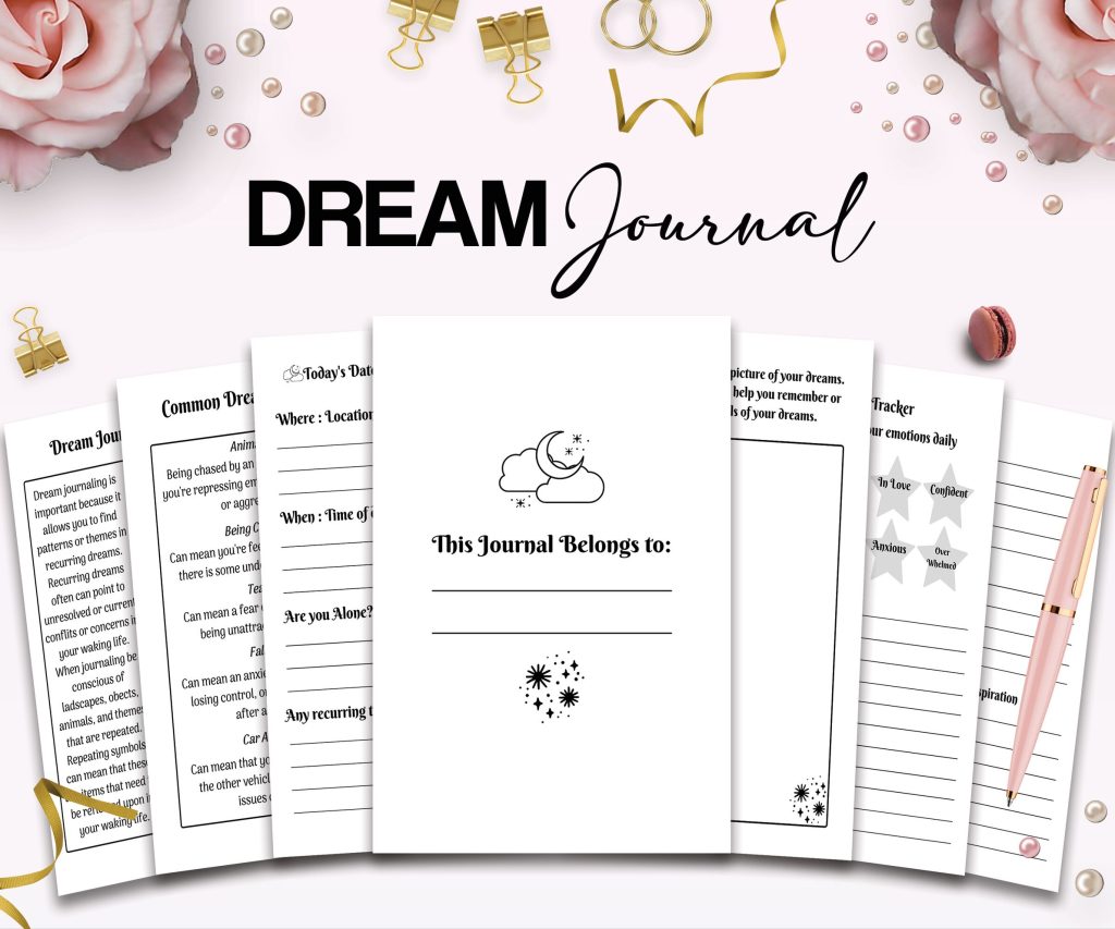 Dream Journal Template Dream Journal 7 Editable Canva Templates for Journal, Canva dream logbook editable interior 6×9″ low content book canva_dream_journal