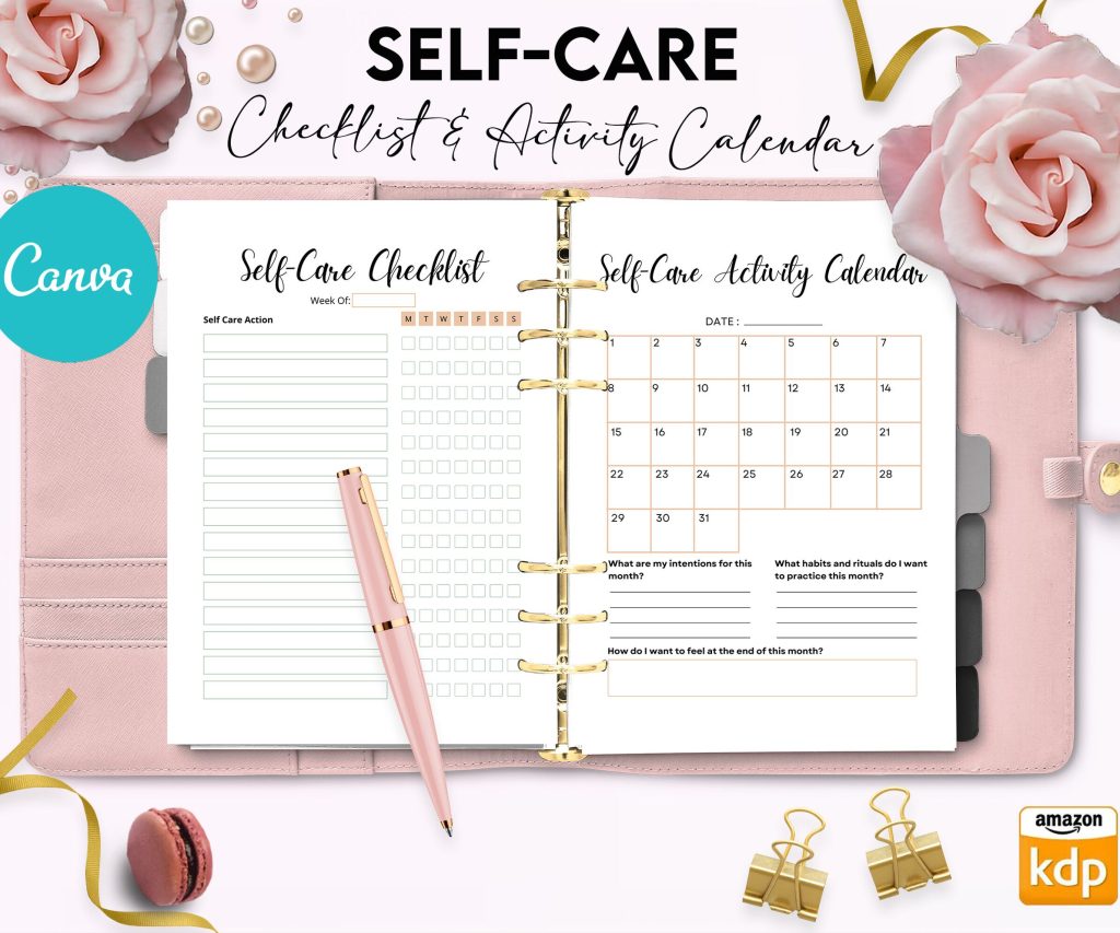 Self-care self love wellness, guided journal With Prompts 63 Editable Templates, 8.5×11″ Canva Planner editable interiors Bundle COMMERCIAL Use guided journal