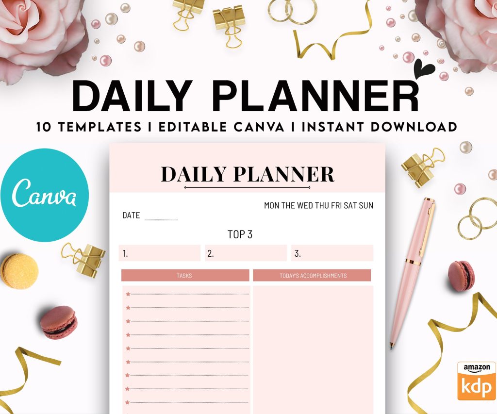 Canva Daily Weekly Monthly Planner 10 Templates for Journal, Canva Planner editable interiors Bundle COMMERCIAL USE Canva editable