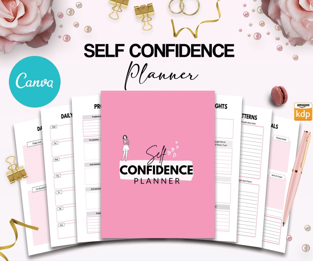 Self-confidenceand self-esteem guided journal With Prompts 34 Editable Templates, 8.5×11″ Canva Planner editable interiors Bundle COMMERCIAL Use guided journal