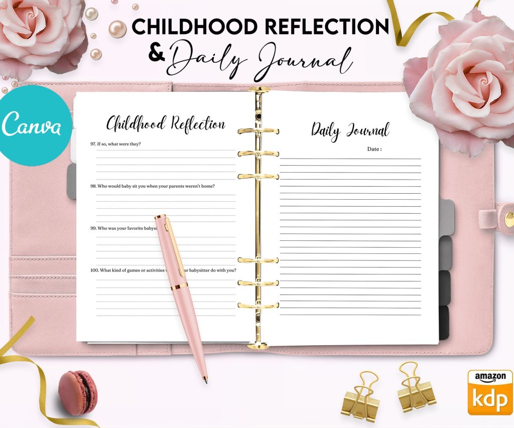 Childhood Reflection guided journal With Prompts 30 Editable Templates 100 questions, 8.5×11″ Canva Planner editable interiors Bundle COMMERCIAL Use childhood reflection