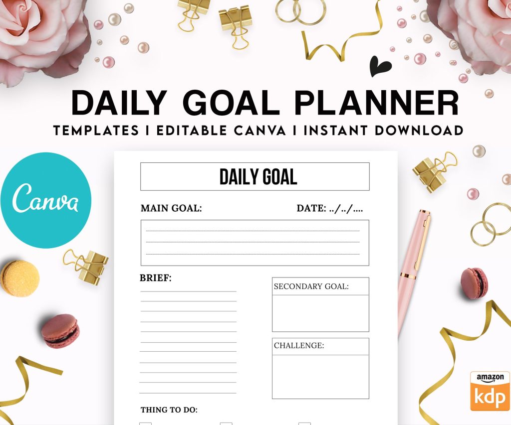 Canva Daily Goal Planner 5 Templates for Journal, Canva Planner editable interiors Bundle COMMERCIAL USE canva_kdp
