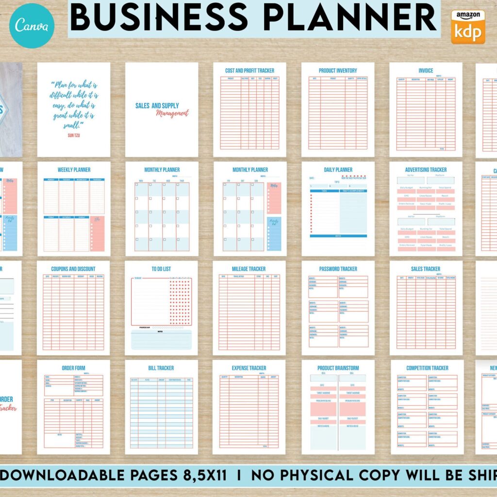 Small Business Planner Business Planner journal 33 Editable Templates, 8.5×11″ Canva Planner editable interiors Bundle COMMERCIAL Use business planner