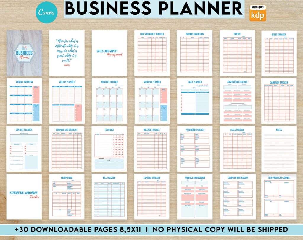 Small Business Planner Business Planner journal 33 Editable Templates, 8.5×11″ Canva Planner editable interiors Bundle COMMERCIAL Use business planner