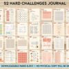 52 hard challenges, Daily challenges, diet, fitness, food, health, progress tracker, self care challenges, happiness, workout , PDF Printable, 8,5×11″ A4 size challenge calendar