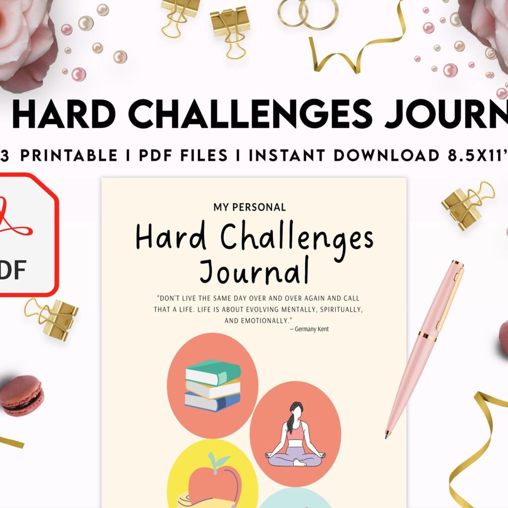 52 hard challenges, Daily challenges, diet, fitness, food, health, progress tracker, self care challenges, happiness, workout , PDF Printable, 8,5×11″ A4 size challenge calendar