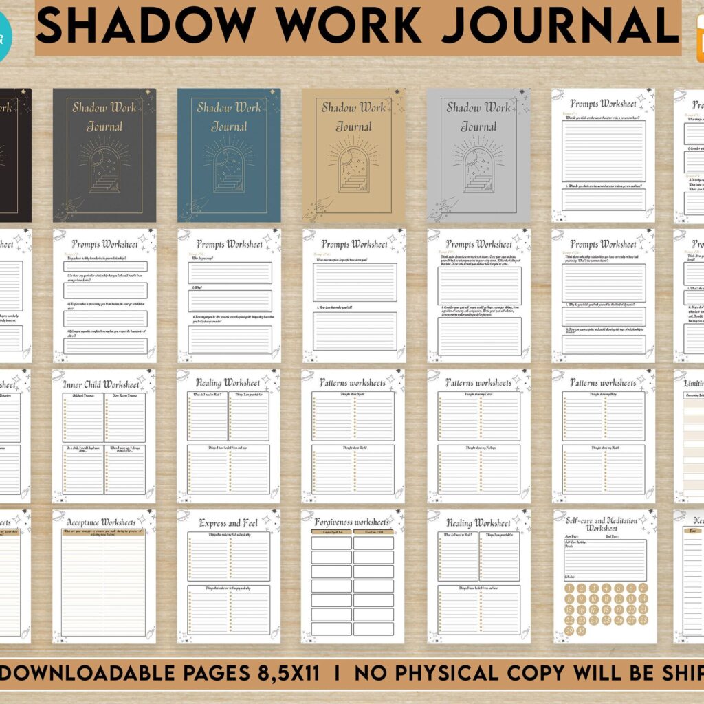 Shadow Work Journal Shadow work guided journal With Prompts 100 Editable Templates, 8.5×11″ Canva Planner editable interiors Bundle COMMERCIAL Use guided journal