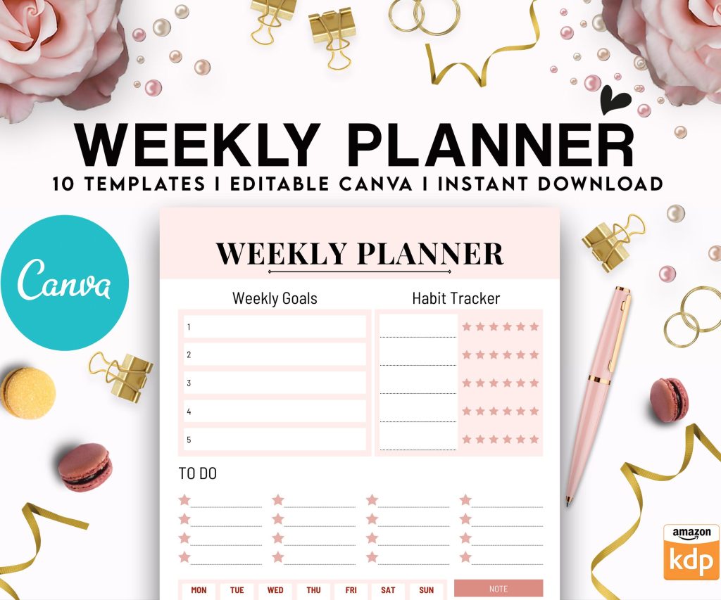 Canva Daily Weekly Monthly Planner 10 Templates for Journal, Canva Planner editable interiors Bundle COMMERCIAL USE Canva editable