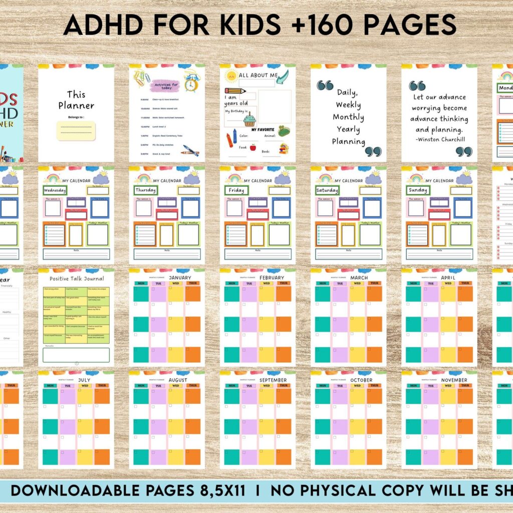ADHD Planner For Kids , Editable Templates Kids ADHD Planner, Kids School Planner, ADHD Planner Sheets, Colorful Planner, Canva Editable Templates, interior adhd