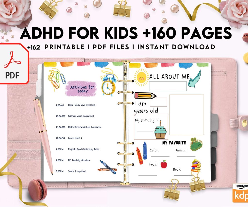 ADHD Planner For Kids , 8×11 inch pages size Kids ADHD Planner, Kids School Planner, ADHD Planner Sheets, Colorful Planner, PDF Printable, 8,5×11″ A4 size