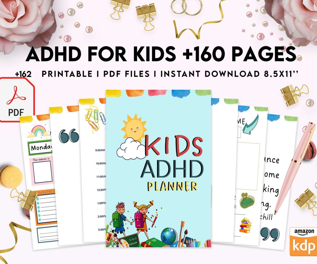 ADHD Planner For Kids , 8×11 inch pages size Kids ADHD Planner, Kids School Planner, ADHD Planner Sheets, Colorful Planner, PDF Printable, 8,5×11″ A4 size