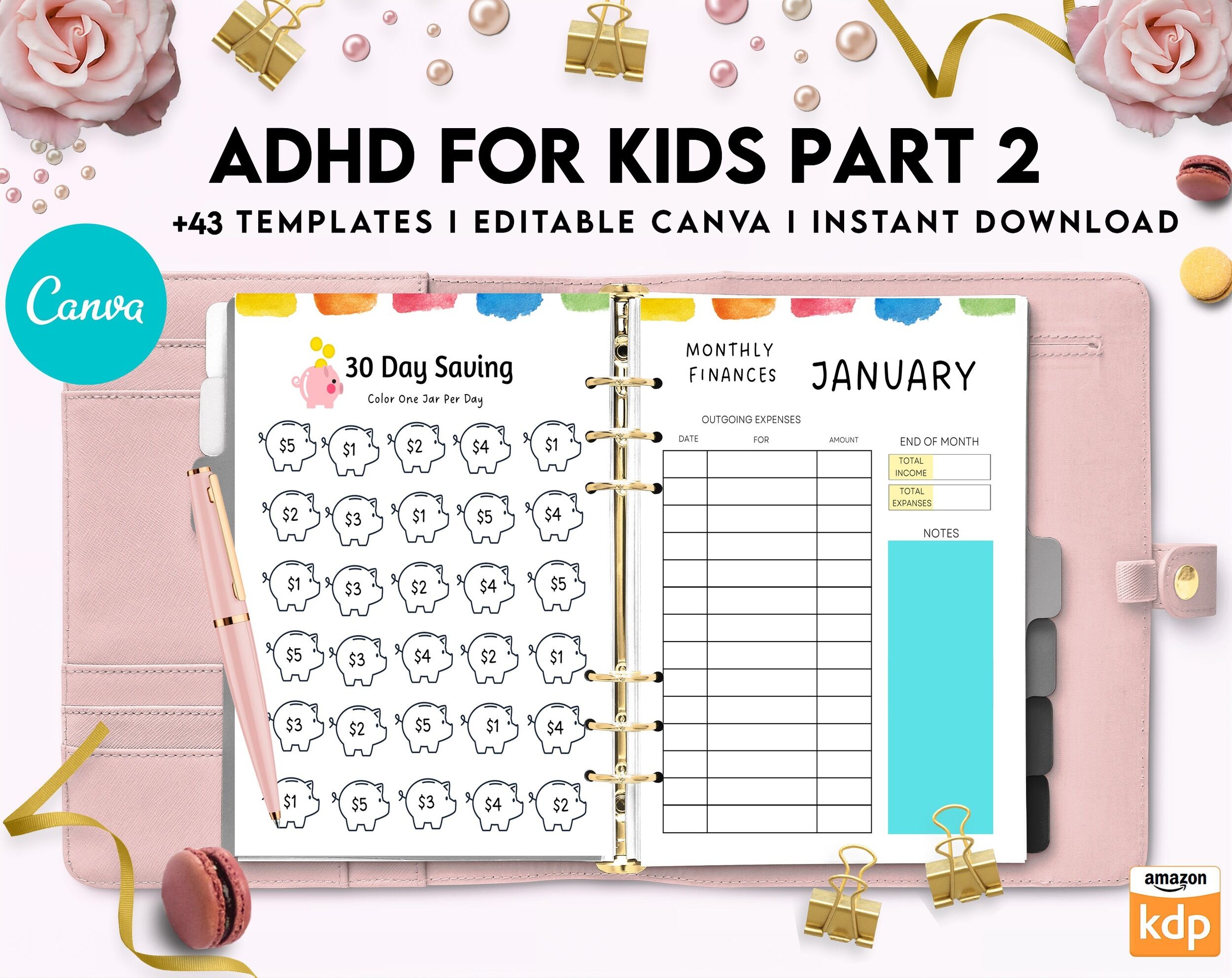 ADHD Planner For Kids , Editable Templates Kids ADHD Planner, Kids School Planner, ADHD Planner Sheets, Colorful Planner, Canva Editable Templates, interior adhd