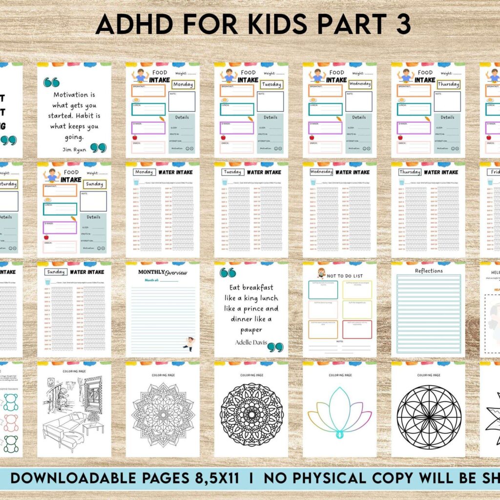ADHD Planner For Kids , 8×11 inch pages size Kids ADHD Planner, Kids School Planner, ADHD Planner Sheets, Colorful Planner, PDF Printable, 8,5×11″ A4 size