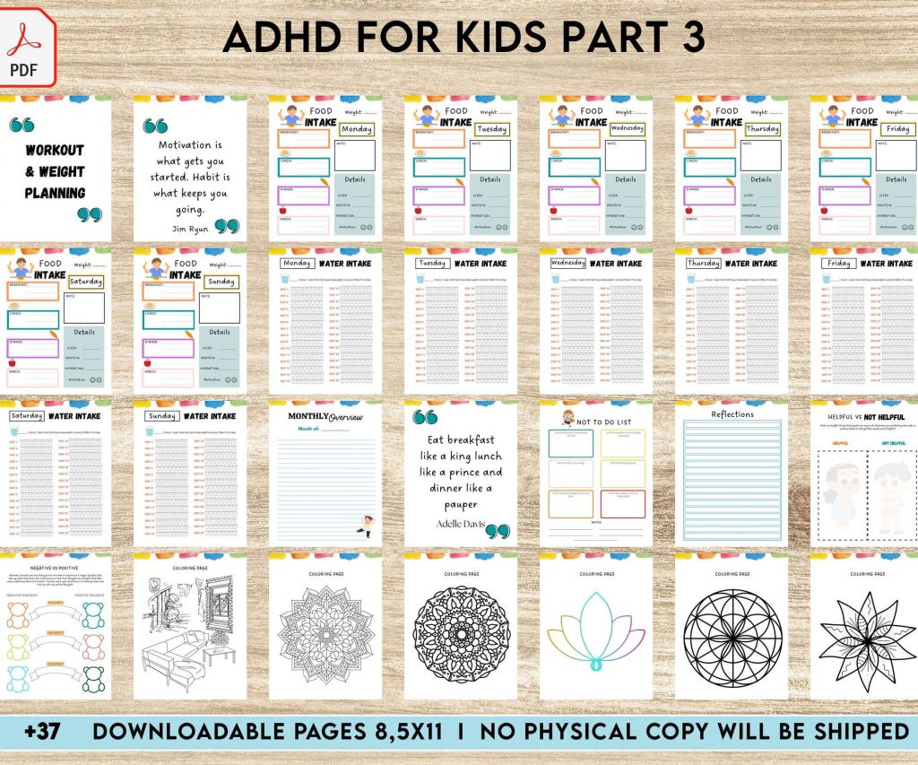 ADHD Planner For Kids , 8×11 inch pages size Kids ADHD Planner, Kids School Planner, ADHD Planner Sheets, Colorful Planner, PDF Printable, 8,5×11″ A4 size