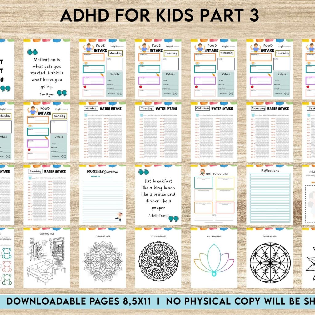 ADHD Planner For Kids , Editable Templates Kids ADHD Planner, Kids School Planner, ADHD Planner Sheets, Colorful Planner, Canva Editable Templates, interior adhd