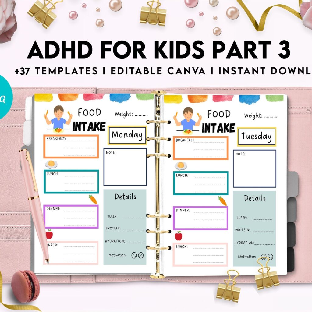 ADHD Planner For Kids , Editable Templates Kids ADHD Planner, Kids School Planner, ADHD Planner Sheets, Colorful Planner, Canva Editable Templates, interior adhd