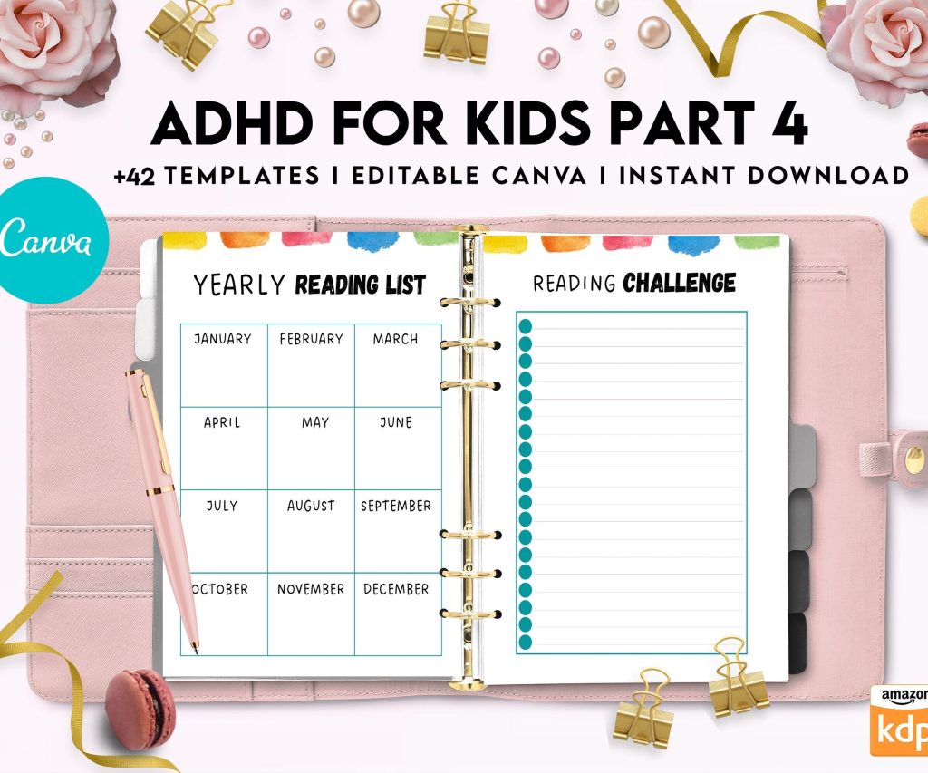 ADHD Planner For Kids , Editable Templates Kids ADHD Planner, Kids School Planner, ADHD Planner Sheets, Colorful Planner, Canva Editable Templates, interior adhd