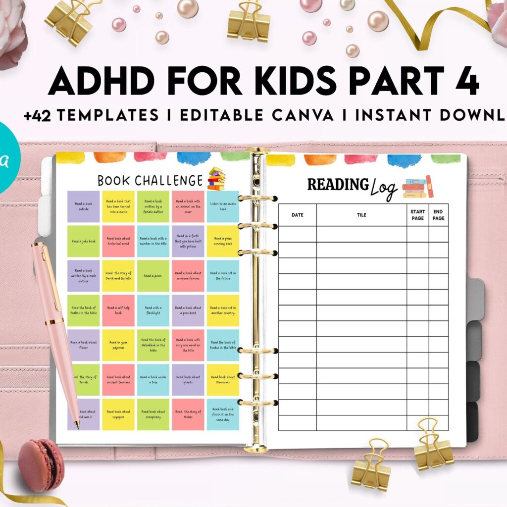 ADHD Planner For Kids , Editable Templates Kids ADHD Planner, Kids School Planner, ADHD Planner Sheets, Colorful Planner, Canva Editable Templates, interior adhd