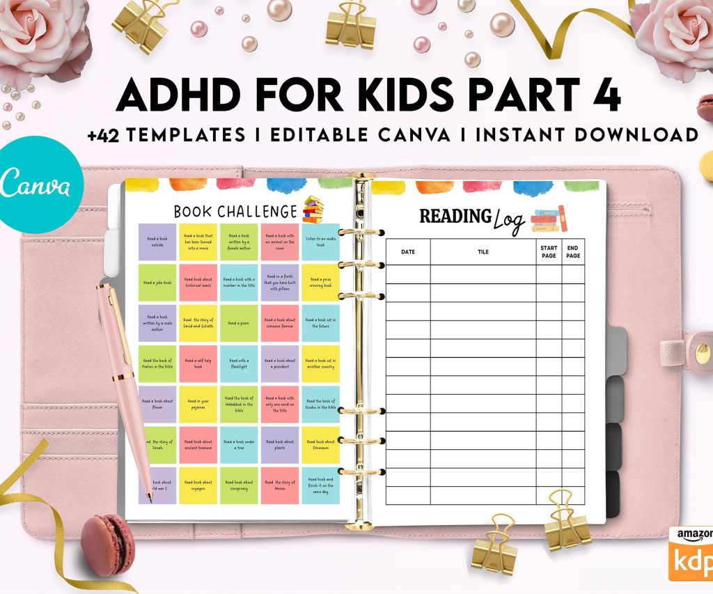 ADHD Planner For Kids , Editable Templates Kids ADHD Planner, Kids School Planner, ADHD Planner Sheets, Colorful Planner, Canva Editable Templates, interior adhd