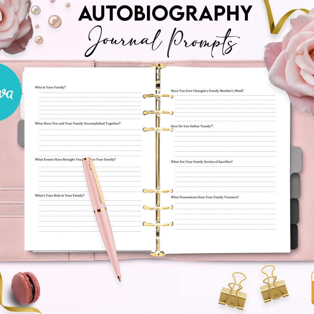 Autobiography Promptly Journal 100 Editable Templates, 8.5×11″ Canva Planner editable interior COMMERCIAL Use Autobiography Journal