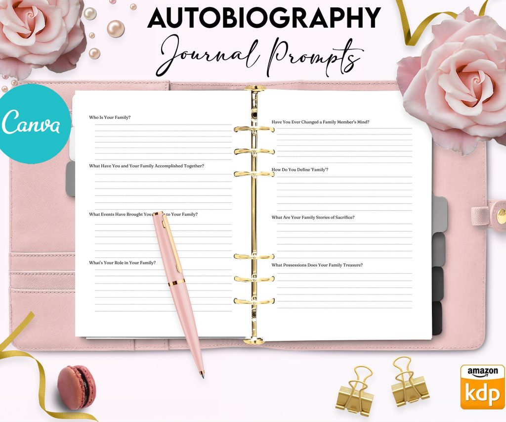 Autobiography Promptly Journal 100 Editable Templates, 8.5×11″ Canva Planner editable interior COMMERCIAL Use Autobiography Journal